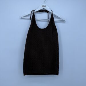 Gap Brown Y2k Halter Cable Knit Tank Top Cotton Size Large